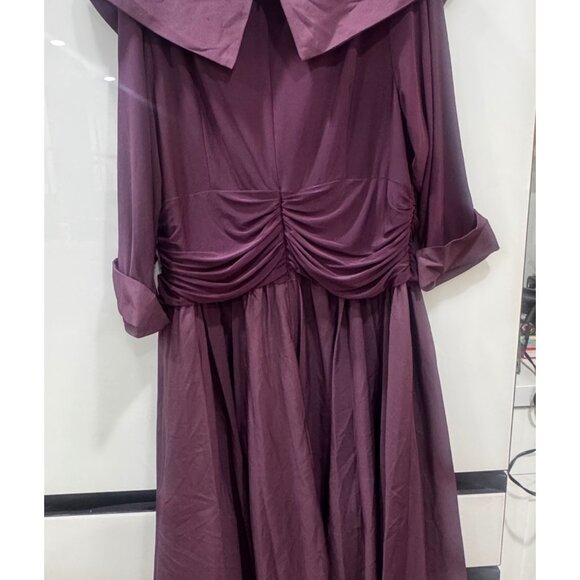 Jessica Howard Womens 18W Plum Fit & Flare Dress Shawl Collar 3/4 Sleeves Midi L - Picture 4 of 8